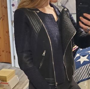 Rebecca Taylor moto tweed jacket, black and navy